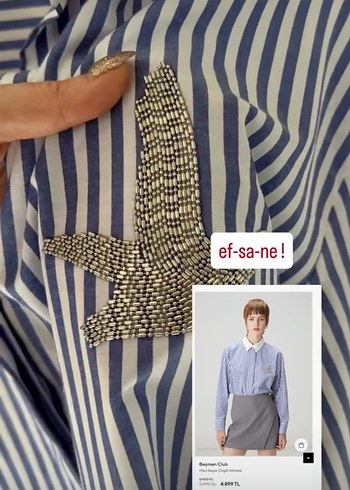 Mavi Çizgili Kadın Gömlek Beyaz Yaka - Görsel 4