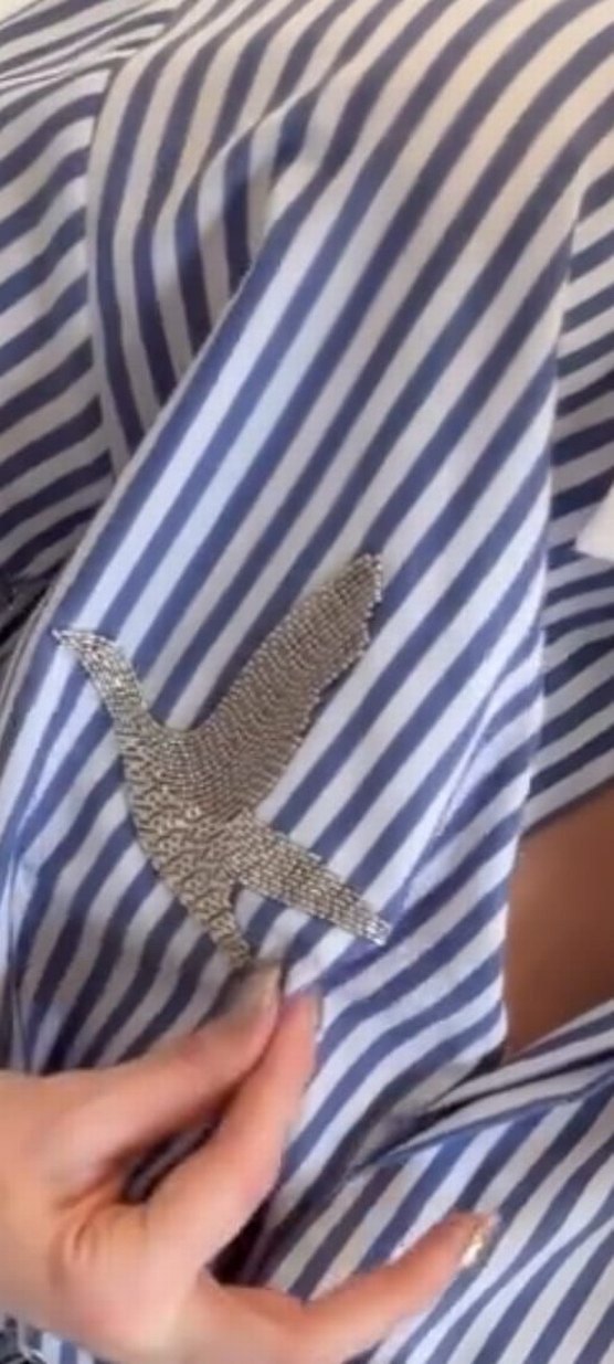 Mavi Çizgili Kadın Gömlek Beyaz Yaka - Görsel 2