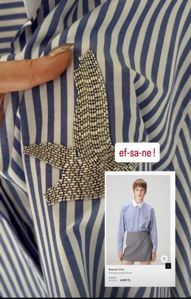 Mavi Çizgili Kadın Gömlek Beyaz Yaka - Görsel 4