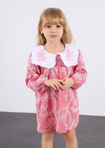 Dantel Detaylı Pembe Kız Çocuk Elbise - Görsel 3