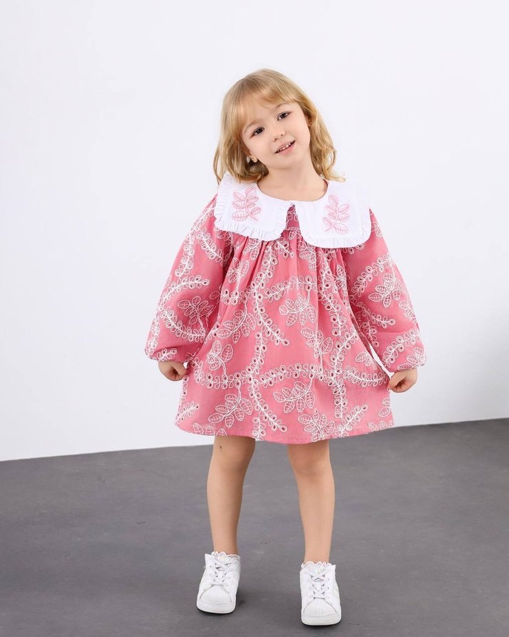 Dantel Detaylı Pembe Kız Çocuk Elbise - Görsel 2