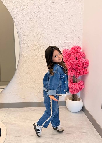 Kız Çocuk Mavi Batik Desenli Denim Ceket - Görsel 2