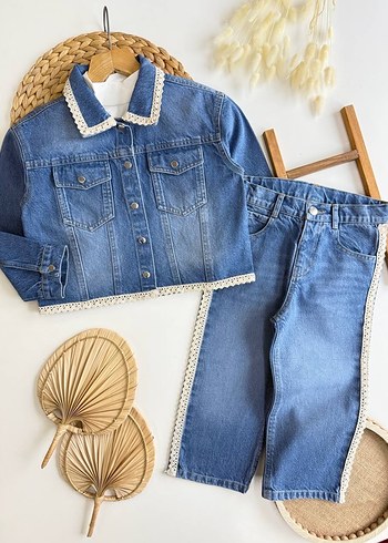 Kız Çocuk Mavi Batik Desenli Denim Ceket - Görsel 3