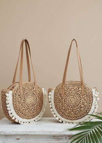 Püsküllü Bohem Örgü Kadın Çanta - Görsel 4