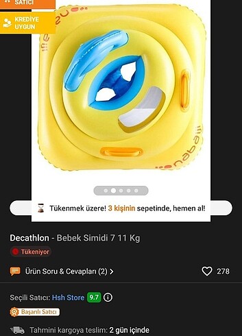  Beden sarı Renk Decathlon Nabalji Oturaklı Yüzme Simidi