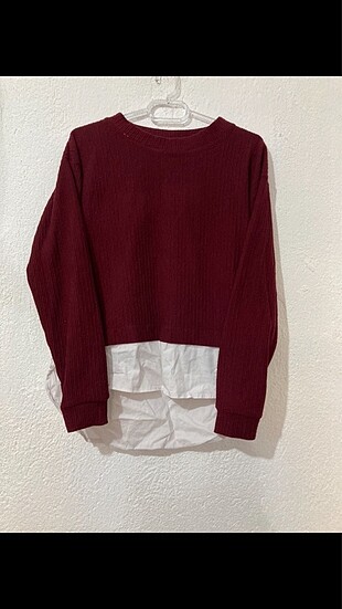 Bordo kazak sweat kazak bordo kazak kendinden gömlekli kazak blu