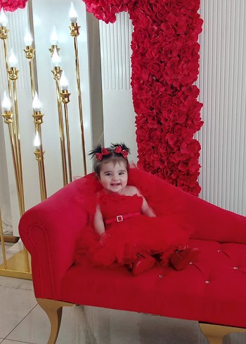 Kız Çocuk Kırmızı Straplez Fırfırlı Goth Elbise - Görsel 2