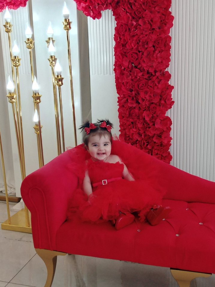 Kız Çocuk Kırmızı Straplez Fırfırlı Goth Elbise - Görsel 2