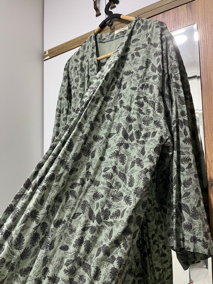 Gri Yılan Desenli Uzun Bohem Kadın Kimono - Görsel 2