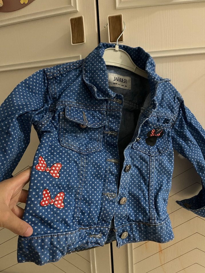 Kız Çocuk Lacivert Nakışlı Kot Ceket - Görsel 5