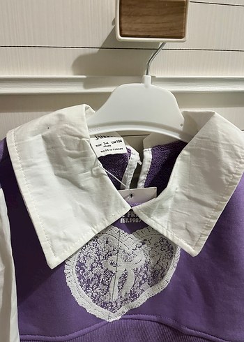 Kız Çocuk Mor Pamuklu Baskılı Gömlek Sweatshirt - Görsel 3