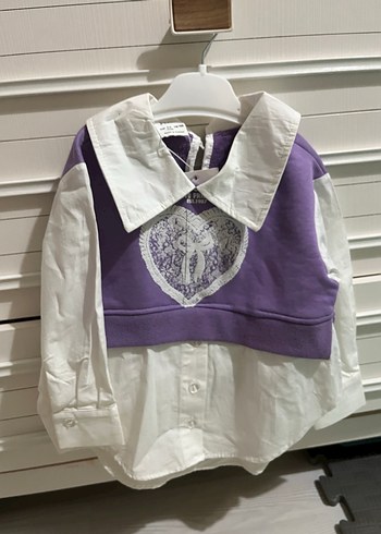 Kız Çocuk Mor Pamuklu Baskılı Gömlek Sweatshirt - Görsel 2