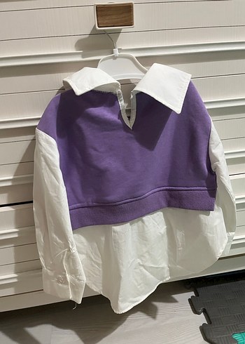 Kız Çocuk Mor Pamuklu Baskılı Gömlek Sweatshirt - Görsel 4