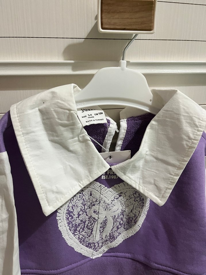 Kız Çocuk Mor Pamuklu Baskılı Gömlek Sweatshirt - Görsel 3