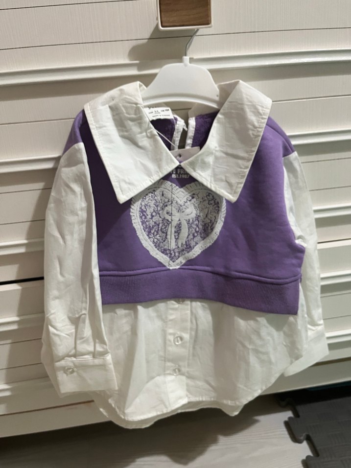 Kız Çocuk Mor Pamuklu Baskılı Gömlek Sweatshirt - Görsel 2