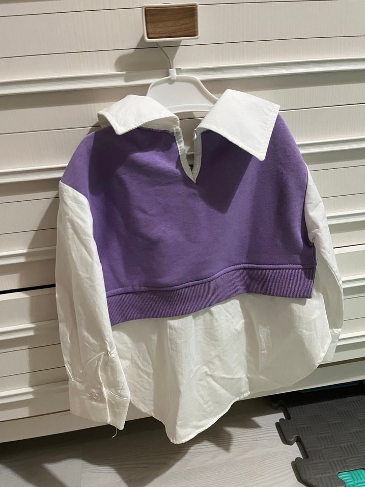 Kız Çocuk Mor Pamuklu Baskılı Gömlek Sweatshirt - Görsel 4