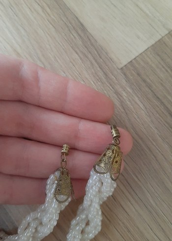 Beden beyaz Renk Uzun Beyaz Boncuklu Bohem Kolye