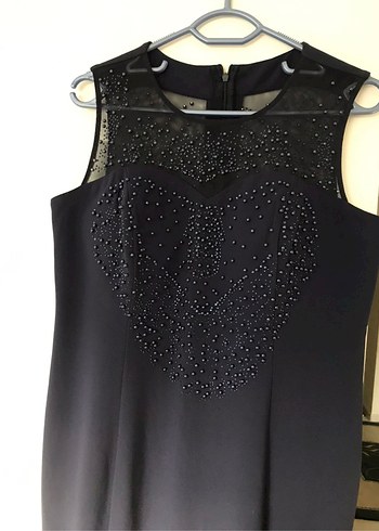 Lacivert Drapeli Midi Abiye Elbise - Görsel 4