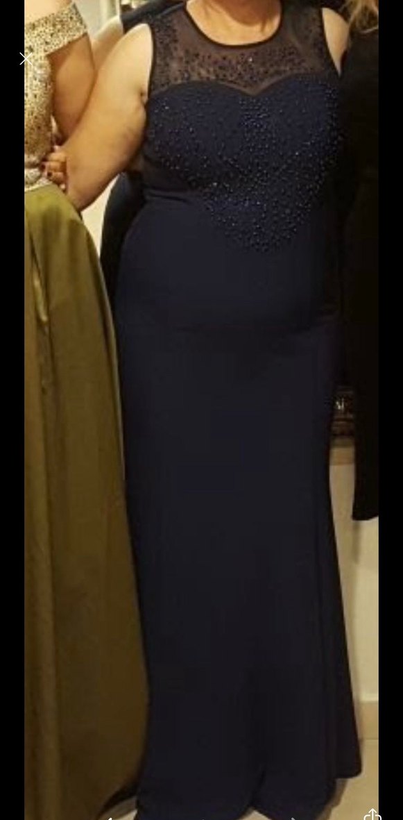 Lacivert Drapeli Midi Abiye Elbise - Görsel 3