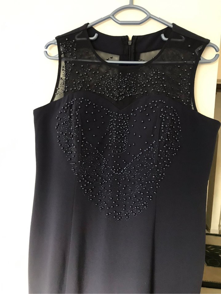 Lacivert Drapeli Midi Abiye Elbise - Görsel 4