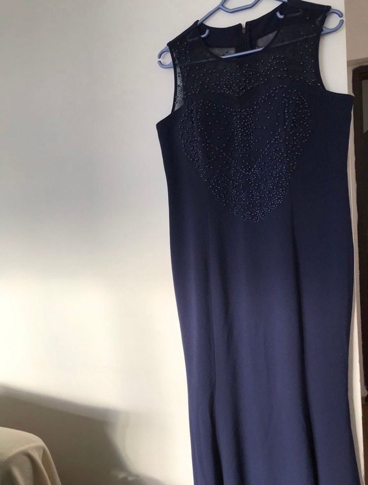 Lacivert Drapeli Midi Abiye Elbise - Görsel 5