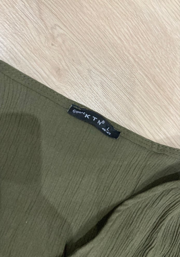 Kadın Haki Keten V Yaka Salaş Tulum - Görsel 5