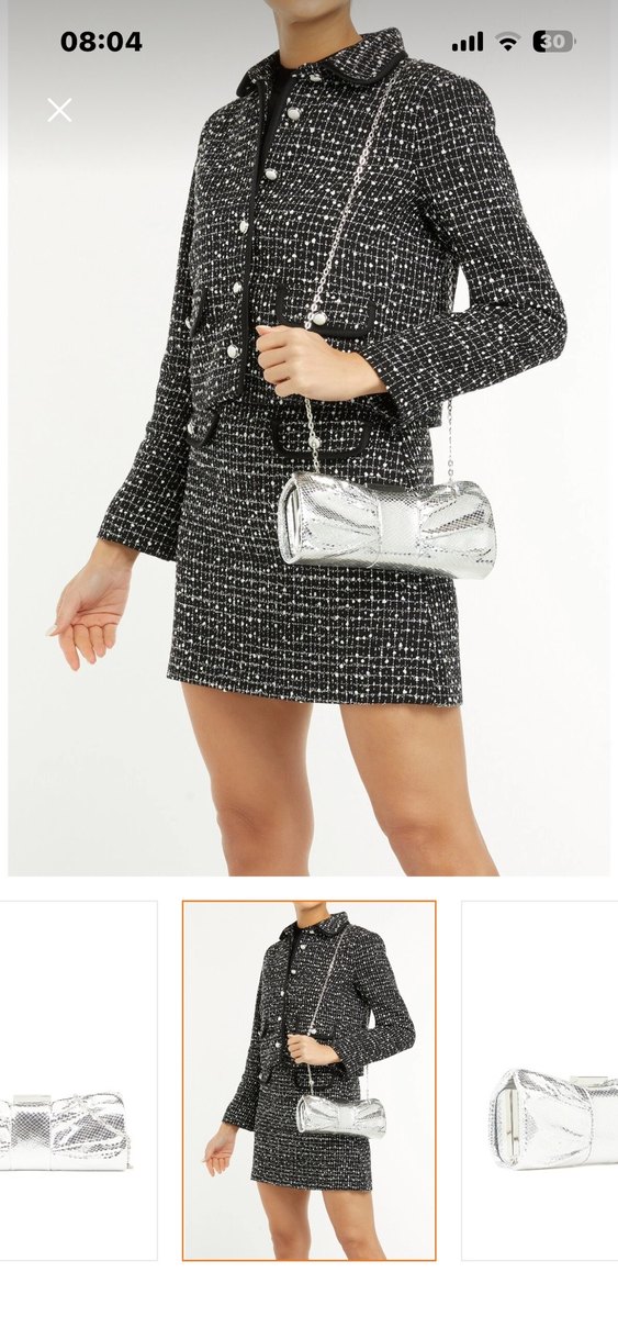 Beyaz Yılan Derisi Desenli Metal Tokalı Kadın El Çantası - Görsel 2