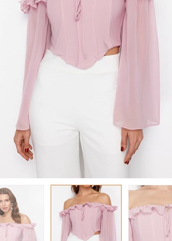 Pembe Kayık Yaka Uzun Kollu Bluz - Görsel 2