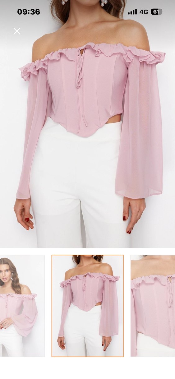 Pembe Kayık Yaka Uzun Kollu Bluz - Görsel 2