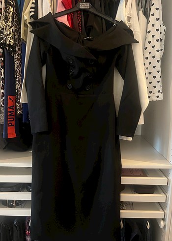 Uzun Siyah Kadın Kalem Elbise - Görsel 4