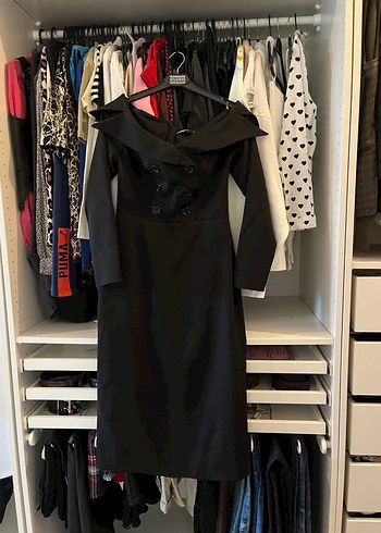 Uzun Siyah Kadın Kalem Elbise - Görsel 5