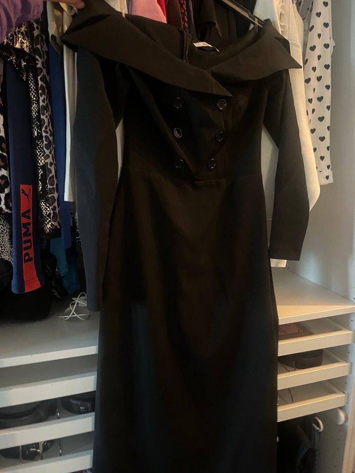 Uzun Siyah Kadın Kalem Elbise - Görsel 3