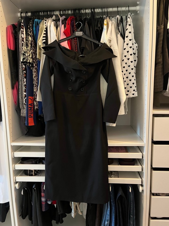 Uzun Siyah Kadın Kalem Elbise - Görsel 5