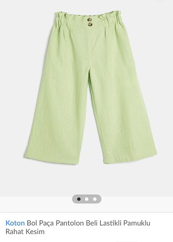 Koton Beli Lastikli Bol Paça Yeşil Pantolon