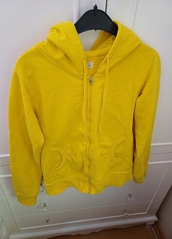 m Beden Sarı renk kapşonlu fermuarlı sweatshirt