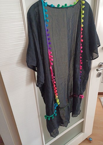 ponponlu siyah plaj elbisesi - Görsel 8