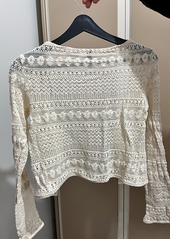 H&M Bej Nakışlı Uzun Kollu Bohem Hırka