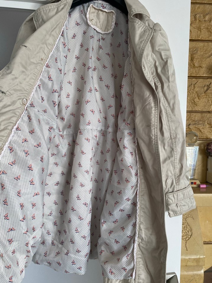 Bej Düğmeli Keten Trençkot - Görsel 5