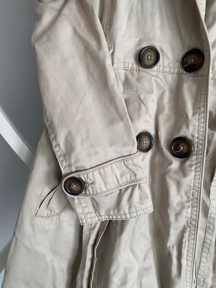 Bej Düğmeli Keten Trençkot - Görsel 3