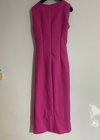 Pembe Drapeli Uzun Kadın Elbise - Görsel 3