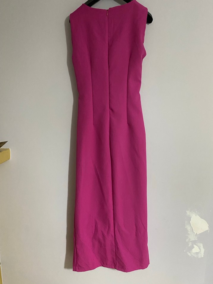 Pembe Drapeli Uzun Kadın Elbise - Görsel 3