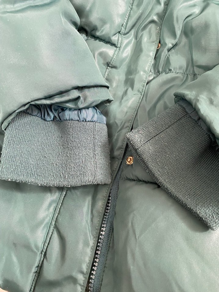 Kürklü Kapüşonlu Yeşil Kısa Kaban - Görsel 2