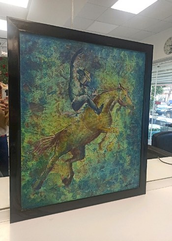 Turkuaz Tonlarında At ve Binici Tablosu - Görsel 2