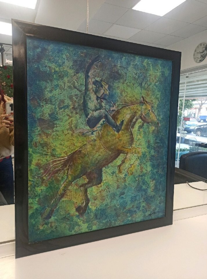 Turkuaz Tonlarında At ve Binici Tablosu - Görsel 2