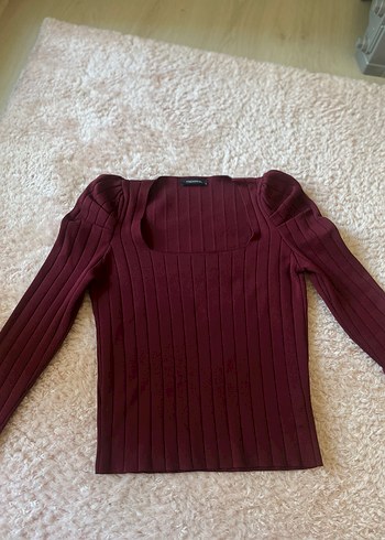 Bordo Kadın fitilli bluz