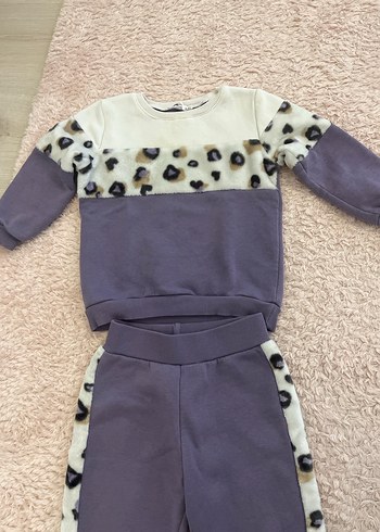 Leopar Desenli Peluş Detaylı Kız çocuk Takımı