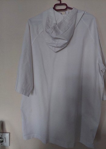 Kapüşonlu Fermuarlı Beyaz Midi Tunik - Görsel 5