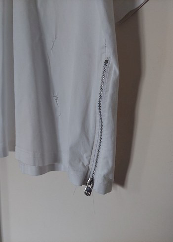 Kapüşonlu Fermuarlı Beyaz Midi Tunik - Görsel 6