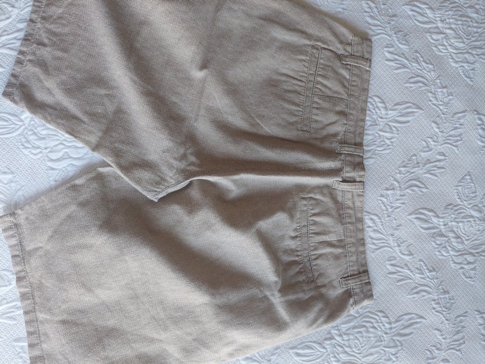 Erkek Bej Keten Rahat Kesim Şort - Görsel 2