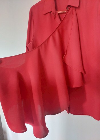 Kırmızı Kadın Drapeli Gömlek - Görsel 2